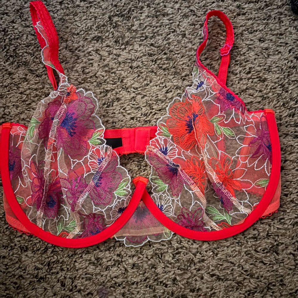 For Love And Lemons Floral Lace Bra - Red and Purple